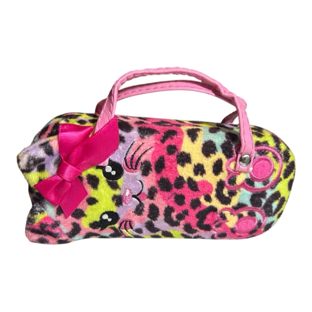 Claire's Fuzzy Pink Cheetah Print Kitty Glasses Case